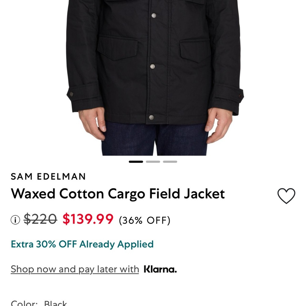 Sam Edelman Men’s Large Waxed Cotton Cargo Field Jacket. Collar has a tear.